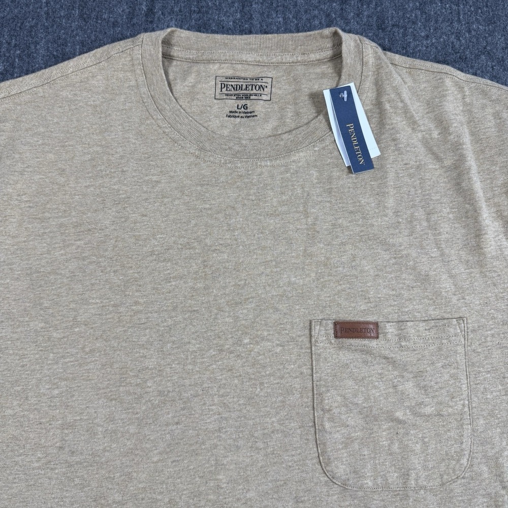 NWT Pendleton Men's T-Shirt Large Beige Heather Pocket Short Sleeve Crew Neck